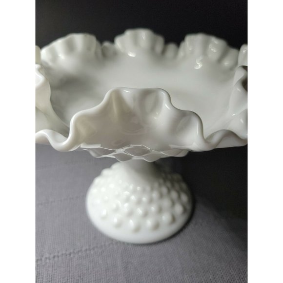 Fenton | Hobnail | Milk Glass | Ruffled 8" Wide Footed Bowl Vase - Picture 10 of 10